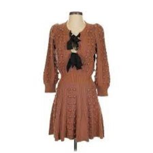 Alice + Olivia Pom-Pom Cable Knit Bow Dress | Brown | Size XL (US 14)